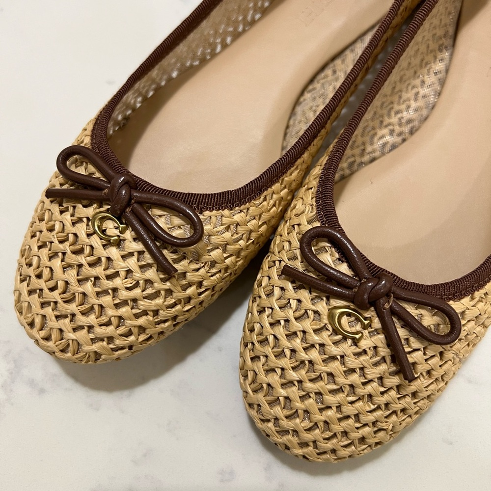 Coach Tan and Brown Flats with Classic Bow Detail - Picture 2 of 10